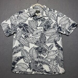 Quiksilver Waterman Mens Small Short Sleeve Button Down Tropical Leaf Shirt Navy